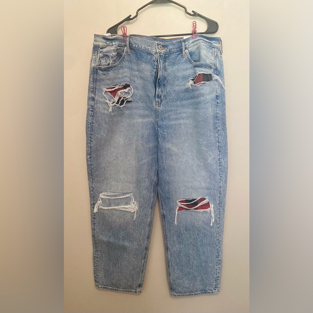 American Eagle Outfitters Boyfriend Jeans Acid Wash Flannel Distressed